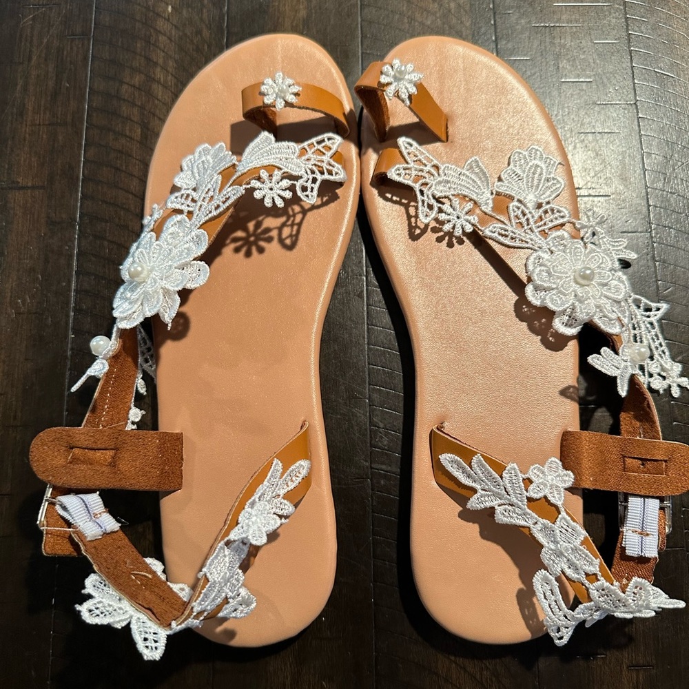 Women, white flowering sandals size 42/11